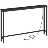 HOOBRO 47.2" Skinny Console Table with Power Outlets, 5.9" Behind Couch Table with Charging Station, Narrow Sofa Table, Long and Thin Table for Entryway, Living Room, Black BB15XG01G1 HOOBRO