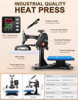 12" x 10" Heat Press Machine for T-Shirt, Shirt Press Machine for Sublimation T-Shirts Pillow Bag Garments Photo Slate Ceramic Frame,Swing Away Sublimation Heat Press Printer for Heat Transfer Vinyl Wesoky