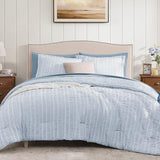 BLOOMHAVEN Queen Comforter Set - 7 Pieces Blue Gauze Muslin Bedding Sets for All Seasons, Lightweight Breathable Bed in a Bag Queen with Revesible Farmhouse Comforter, Sheets, Pillowcases & Shams BLOOMHAVEN