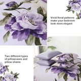 Dobuyly Purple Comforter Set Full Size 7 Piece Bed in a Bag Full, Purple Floral Printed on Light Purple Comforter Set with Sheets, Soft Microfiber Botanical Complete Bedding Set for All Season Dobuyly