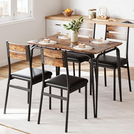 GarveeHome Dining Table for 4, Small Table and Chairs Set of 4, Square Dinette Set for 4, 5 Piece Kitchen & Dining Room Sets for Small Space (Vintage, Table with 4 Upholstered Chairs) GarveeHome