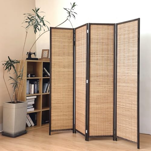 Pawlabay 4 Panel Bamboo Room Divider Screen,5.6 FT Tall Bamboo Divider Folding Panel Screen,Freestanding Panel Divider for Room Seperation,Brown PawlaBay