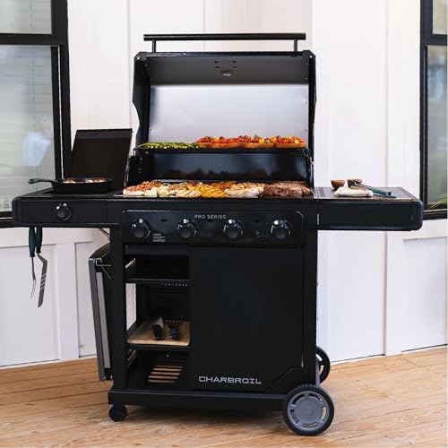 Char-Broil® Pro Series™ with Amplifire™ Infrared Technology 4-Burner Propane Gas Grill Cabinet with Side Burner, Black - 463281024