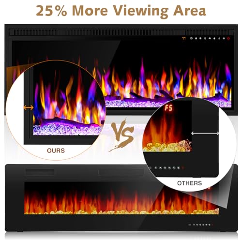 42 Inch WiFi-Enabled Electric Fireplace, 1500W Smart Fire Place Hetaer Inserts and Wall-Mounted W/Touch Screen & Remote Control, Adjustable 13 Flame Color and 5 Brightness, 12H Timer for Living Room Riseon