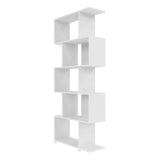 Manhattan Comfort Petrolina Bookshelf with 5 Zig-Zag Cubbies & Open Shelves, Unique Mid Century Modern Bookcase, Ideal for Living Room, Office, Bedroom, Display Ornaments, Trophies, Photos, White Manhattan Comfort