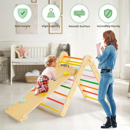 Beright 5 In1 Pikler Triangle Gym, Foldable Climbing Triangle Ladder Toys with Ramp, Indoor Climbing Toys for Kids, Play Gym, Arch Climber, Rocker, Learning Waldorf Children Toy Structure, Rainbow