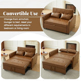 Love Seat Sleeper Bed, Pull Out Couch Bed with USB Charging Ports, 3 in 1 Faux Leather Loveseat Sleeper Sofa Bed, Pull Out Sofa Bed with Adjustable Backrest for Living Room, Bedroom, Apartment-Brown Heliodeck