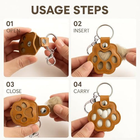 ZooWhale Classic 3 Pcs Dog Fur Storage Keychain,Cute Pet Fur Keepsake Leather Keychain for Collecting Cat and Dog Hair pet Memorial Gifts for Dogs，Black White Brown ZooWhale