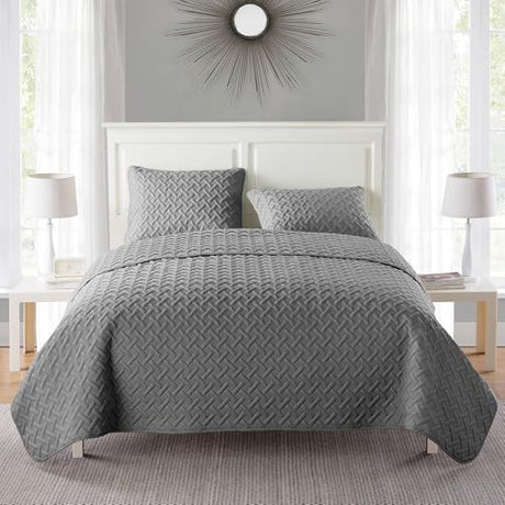 VCNY Home Twin Bed Quilt – 2-Piece Twin Comforter Alternative, Basketweave Bedspread Coverlet with Sham, All Season Bed Set (Nina, Grey Bedding) VCNY Home