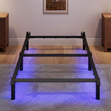 SHOANED Twin Size Bed Frame with LED, 7 Inch Metal Steel Bedframe for Box Spring and Mattress, Heavy Duty Basics Bed Base with Charging Station, Noise Free, Easy Assembly, Black SHOANED