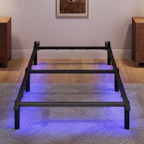 SHOANED Twin Size Bed Frame with LED, 7 Inch Metal Steel Bedframe for Box Spring and Mattress, Heavy Duty Basics Bed Base with Charging Station, Noise Free, Easy Assembly, Black SHOANED