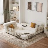 homary Velvet Futon Sofa Bed, 81" Convertible Sleeper Couch with Detachable Bolster Pillows, Stainless Steel Legs, Modern 3-Seater Sofa for Living Room, Apartment & Small Spaces (White) homary