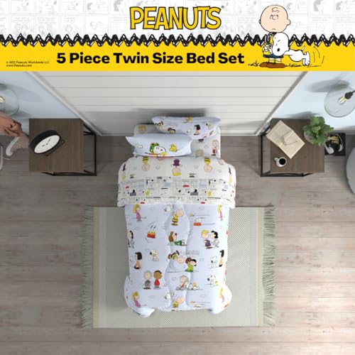 Peanuts Charlie Brown, Snoopy & Gang Bedding, 5 Piece Super Soft Cozy Reversible Comforter and Sheet Set with Sham, Twin, (100% Official Licensed Product) by Franco Collectibles Franco