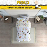 Peanuts Charlie Brown, Snoopy & Gang Bedding, 5 Piece Super Soft Cozy Reversible Comforter and Sheet Set with Sham, Twin, (100% Official Licensed Product) by Franco Collectibles Franco