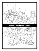 Delicious Food: An Adult Coloring Book with Decadent Desserts, Luscious Fruits, Relaxing Wines, Fresh Vegetables, Juicy Meats, Tasty Junk Foods, and More! WoodArtSupply