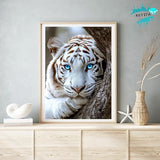 KEYIFA White Tiger Diamond Art Kits for Adults, DIY Diamond Painting Animal, Round Full Drill, 5D Diamonds Dots Mosaic Painting, Gem Arts Craft for Home Wall Decor Gifts, 30x40cm KEYIFA
