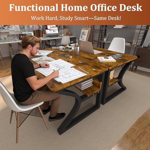 Aevum azn 55 inch Computer Desk, Home Office Desk with Storage Shelf, Sturdy U-Shaped Metal Frame Study Table with Cable Management, Gaming Desk for Office & Bedroom Aevum azn