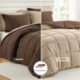 Homelike Moment Queen Comforter Set Brown, Comforters Queen Size Set Lightweight Reversible Down Alternative Bed Comforter Full Size Soft, All Season 3 Pieces Sets Brown/Beige Homelike Moment