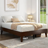 Yaheetech Full Bed Frame Natural Solid Wood Platform Bed with Wooden Slats Support, 12-inch Underbed Space for Storage, Noise-Free Design, Easy Assembly, Dark Walnut Finish Yaheetech