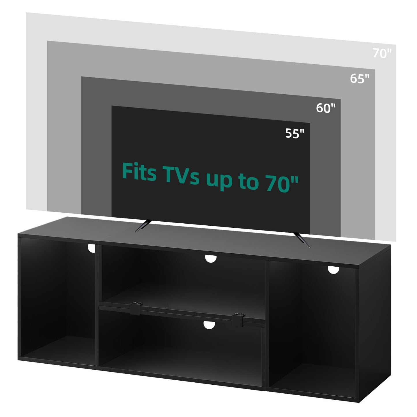 YITAHOME Modern Deformable TV Stand with RGB LED Lights for 45-75 Inch TVs, Versatile Entertainment Centre in Black - WoodArtSupply