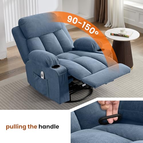 MAHOMICO Swivel Rocker Recliner Chair with Vibration Massage and Heat for Living Room,with Rocking Function and Side Pocket, USB Charge Port,2 Cup Holders MAHOMICO