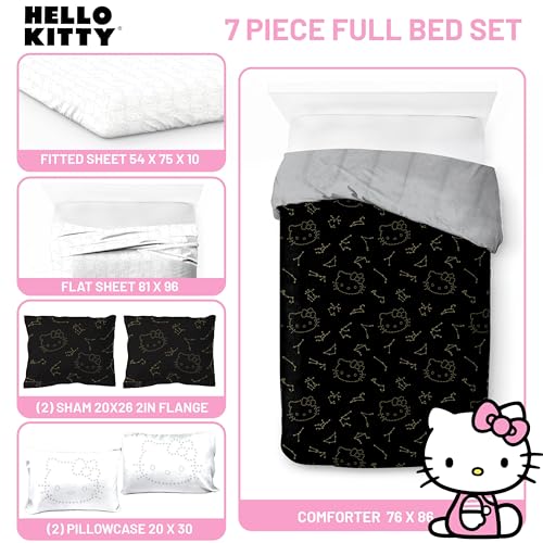 Jay Franco Hello Kitty Stars Full Comforter Set - 7 Piece Bedding Includes Sheet Set & Pillow Covers - Super Soft Zodiac Black & Gold Bedding Jay Franco