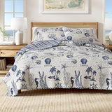 Full / Queen Coastal Quilt Bedding Set, Summer Coastal Quilt with Shams, Beach 3-Piece Reversible All Season Bedspread Quilt Set. Lightweight Nautical Quilted Coverlet. Catalina Collection, Navy. Great Bay Home
