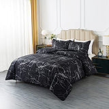 Caressma Black Marble Comforter Set Full Size, 3 Pieces Modern Pattern Soft Microfiber Bedding Comforter Set, Down Alternative Comforters for All Season (79 * 90") Caressma