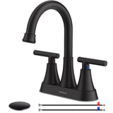 Bathroom Faucets for Sink 3 Hole, Hurran 4 inch Matte Black with Pop-up Drain and 2 Supply Hoses, Stainless Steel Lead-Free 2-Handle Centerset Faucet for Sink Vanity Hurran