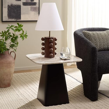SAFAVIEH Home Collection – Tecia Marble Side Table, Brown & White Marble Top, Black Metal Pedestal Base, Accent Table for Living Room or Bedroom, Modern Style (ACC2919A) SAFAVIEH