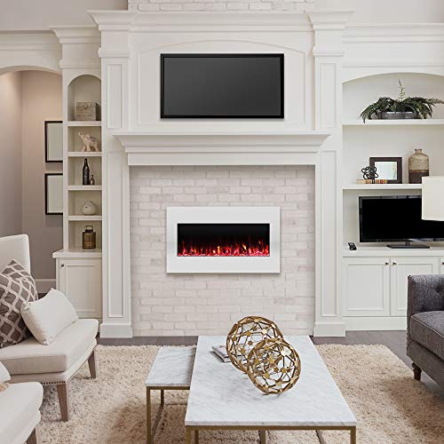 Northwest Wall Mounted Electric Fireplace Heater - 10-Color LED Flame and 3 Media Backgrounds 36-Inch Wall Mounted Fireplace with Adjustable Brightness and Remote (White) Northwest
