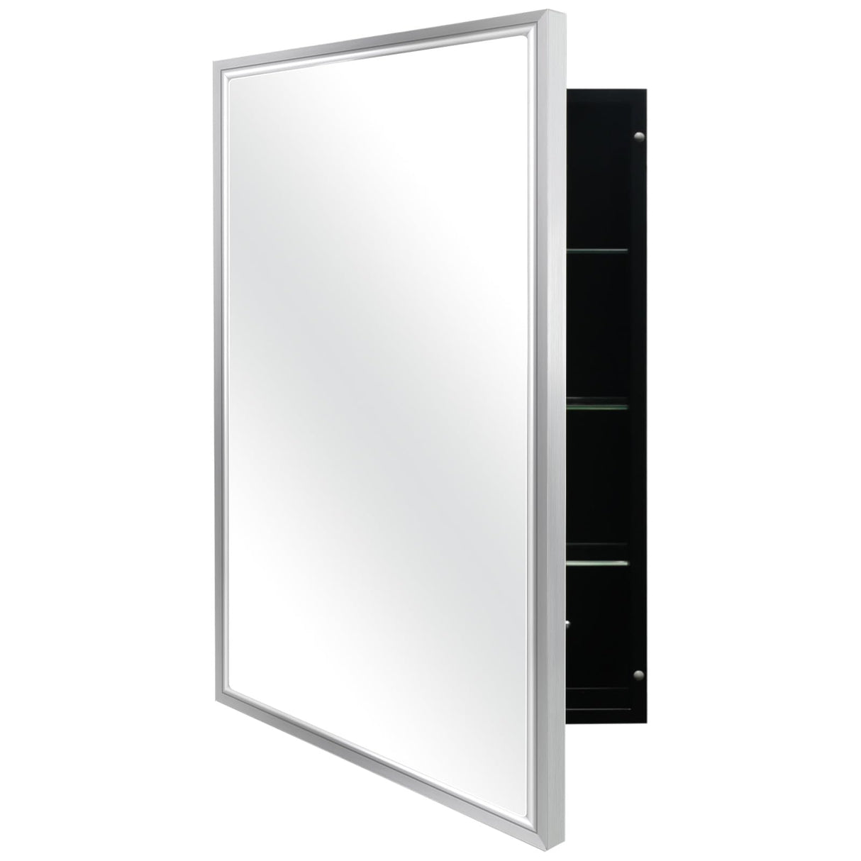 FOMAYKO Modern Medicine Cabinet Mirror Storage for Bathroom Bedroom Surface/Recessed Mount with 3 Shelves (16"x26", Brushed Silver) FOMAYKO