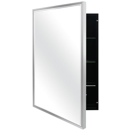 FOMAYKO Modern Medicine Cabinet Mirror Storage for Bathroom Bedroom Surface/Recessed Mount with 3 Shelves (16"x26", Brushed Silver) FOMAYKO