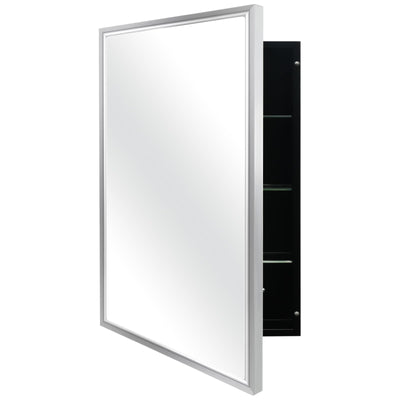 FOMAYKO Modern Medicine Cabinet Mirror Storage for Bathroom Bedroom Surface/Recessed Mount with 3 Shelves (16"x26", Brushed Silver)