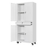 AFAIF White Metal Storage Cabinet with Wheels, 73" Tall Garage Rolling Storage Cabinet with Doors and Shelves, Lockable Tool Cabinet Steel Locking Cabinets for Home Office, Garage, Pantry AFAIF