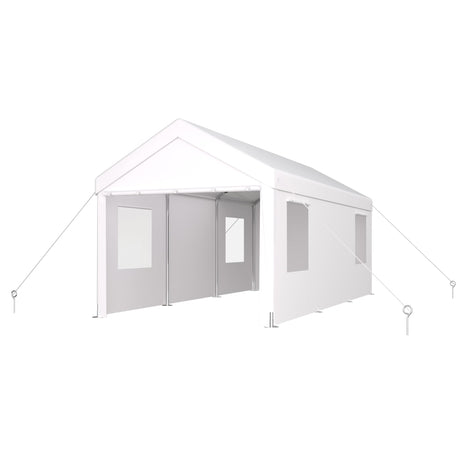 VeroFree 12x20ft Portable Garage Heavy Duty Carport Canopy, White with 2 Roll-up Doors & 4 Ventilated Windows – Shelter for Car, Truck, Boat, Tools, Outdoor Storage (1 Doors) VeroFree