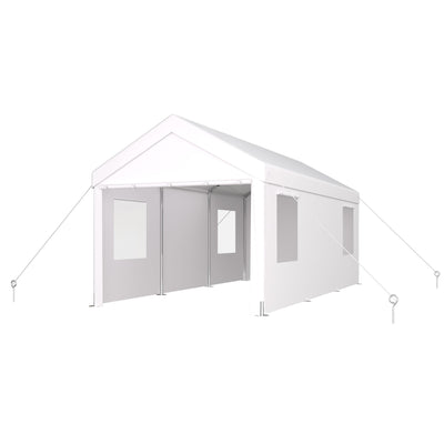 VeroFree 12x20ft Portable Garage Heavy Duty Carport Canopy, White with 2 Roll-up Doors & 4 Ventilated Windows – Shelter for Car, Truck, Boat, Tools, Outdoor Storage (1 Doors)