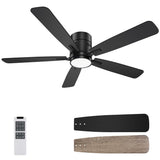 kadision 48 inch Flush Mount Ceiling Fans with Lights, 6-Speed Reversible Quite Motor, 6CCT Light Brightness Adjustable, Morden Low Profile Ceiling Fan for Bedroom Living Room, Black kadision