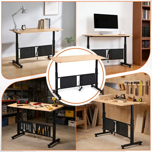 GVGBUK 48 Inch Adjustable Height Workbench, 1500 LBS Capacity Garage Work Table with Power Outlets, USB Ports & Pegboard, Solid Wood Top Work Bench for Workshop, Office, Garage GVGBUK