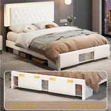 XEPAMU Full Size Bed Frame with Storage,Full Bed Frame with LED Lights Headboard and Charging Station,Velvet Upholstered Bed with Storage Footboard,Sliding Barn Door Noiseless No Box Spring Needed XEPAMU