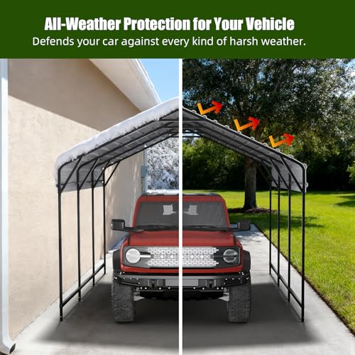 SAILARY Metal Carport 10x15 ft Heavy Duty Car Port Outdoor Canopy Steel Roof All-Weather Multi-Use Garage Shelter for Car, Boat, Tractor and Truck SAILARY