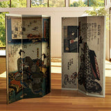 Red Lantern 6 ft. Tall Double Sided Dynasty-Inspired Canvas Room Divider, Japanese Figures Red Lantern