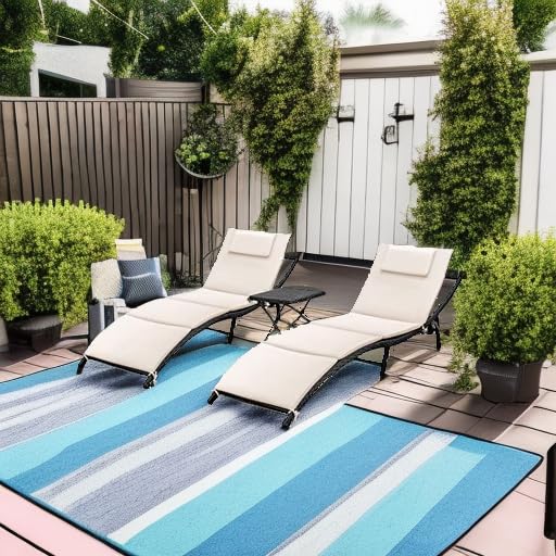 GUNJI Lounge Chairs for Outside 3 Pieces Patio Adjustable Chaise Lounge Outdoor Wicker Lounge Chairs Set of 2 with Table Folding Chaise Lounger for Poolside, Deck, Lawn (Beige) GUNJI