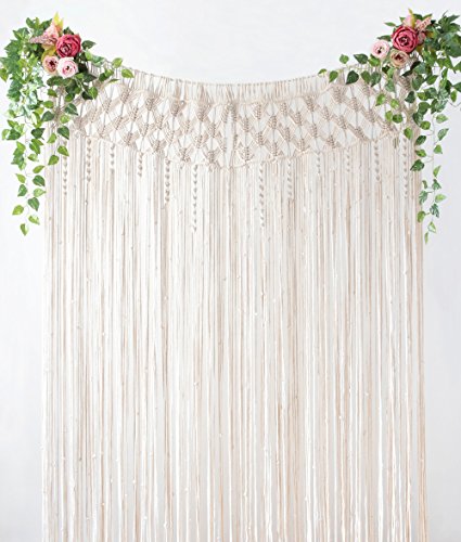 Mkono Macrame Curtain Boho Doorway Window Decoration Light Through Curtains Decor Handwoven Wall Hanging Art for Home Door Bedroom Wedding Backdrop Arch, Closet Room Divider, 29" W x 80" L Mkono