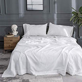 Simple&Opulence Belgian Linen Sheet Set Solid Color - 3 Pieces (1 Flat Sheet, 1 Fitted Sheet & 1 Pillowcase) Natural Flax Cotton Blend Soft Breathable Farmhouse Bedding - Twin Size, White Simple&Opulence