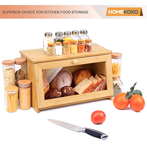 HOMEKOKO Wood Bread Box for Kitchen Counter, Single Layer Bamboo Large Capacity Food Storage Bin (NATURAL) - WoodArtSupply