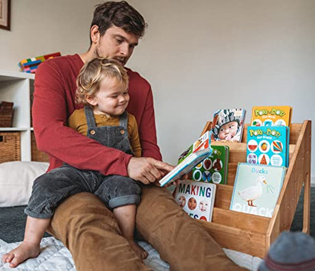 Montessori & Me Front-Facing Bookshelf - Toddler Book Display Rack in Brown Montessori & Me
