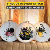 The ZenStore Embroidery Kit for Beginners – Black Cats & Kittens 3 Pattern Set – Complete DIY Needlepoint Kit with Hoops, Thread, Fabric, and Tools – Cute Animal Cat Embroidery Gift