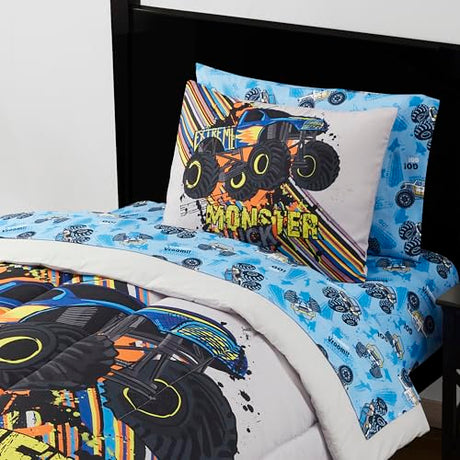 Kids Bedding Set Bed in a Bag for Boys and Girls Toddlers Printed Sheet Set and Comforter, Twin, Monster Truck Sweet Home Collection