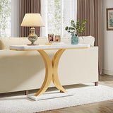 LITTLE TREE Narrow Entryway Console Table, Small, White+Gold LITTLE TREE